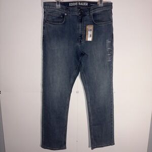 NWT Eddie Bauer 33x30 Men's Flex Straight Fit Denim Dusty Blue Jeans